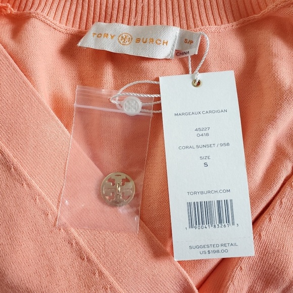 NWT Tory Burch Margeaux Coral Sunset Cardigan Size Small beautiful sweater - Picture 3 of 3